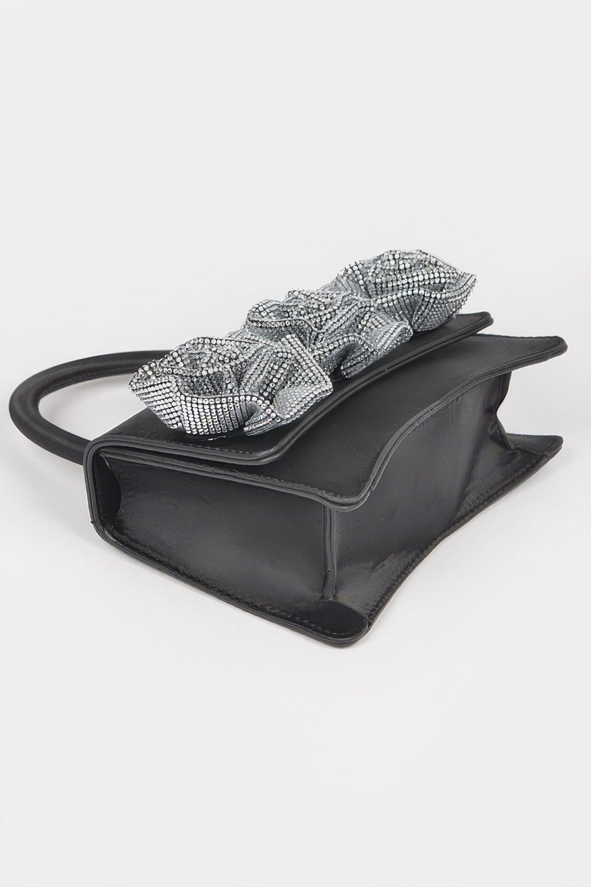 Rhinestone flower statement handbag detail view