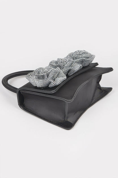 Rhinestone flower statement handbag detail view