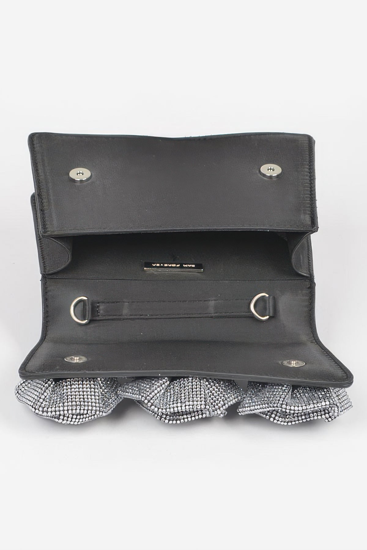 Rhinestone flower statement handbag detail view