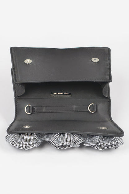 Rhinestone flower statement handbag detail view