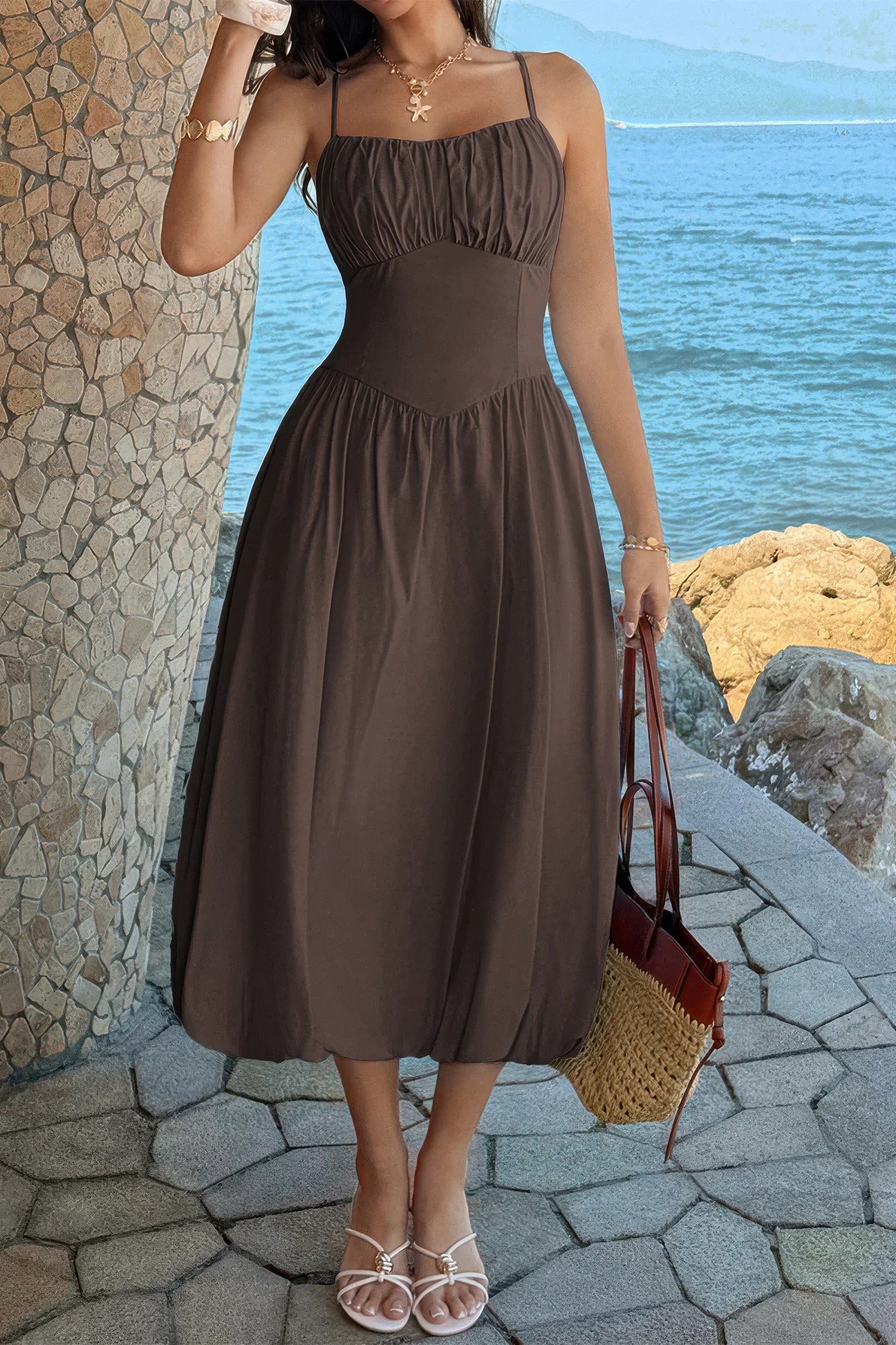 Ruched-Bust A-Line Dress – Dresses, minimalist style, quiet luxury aesthetic, modern essential – The Simple Co.