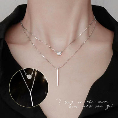 S925 Silver Color Double Chain Long Stick Micro Pave Zircon Round Pendant Necklaces For Women Trendy Jewelry – Minimal Elegance | The Simple Co – Necklaces (Minimalist / Statement / Unis, minimalist style, quiet luxury aesthetic, modern essential – The Simple Co.