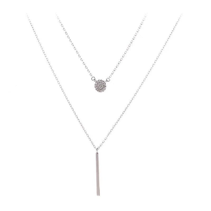 S925 Silver Color Double Chain Long Stick Micro Pave Zircon Round Pendant Necklaces For Women Trendy Jewelry – Minimal Elegance | The Simple Co – Necklaces (Minimalist / Statement / Unis, minimalist style, quiet luxury aesthetic, modern essential – The Simple Co.