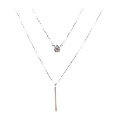 S925 Silver Color Double Chain Long Stick Micro Pave Zircon Round Pendant Necklaces For Women Trendy Jewelry – Minimal Elegance | The Simple Co – Necklaces (Minimalist / Statement / Unis, minimalist style, quiet luxury aesthetic, modern essential – The Simple Co.
