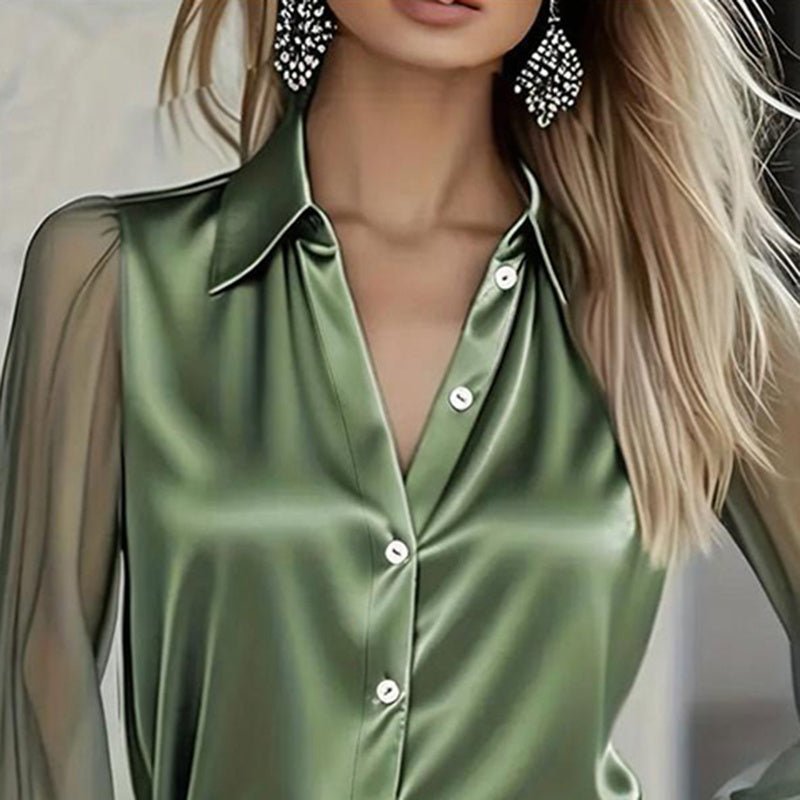 Satin Blouse with Mesh Sleeves – Minimal Elegance | The Simple Co – Practical cottage, minimalist style, quiet luxury aesthetic, modern essential – The Simple Co.
