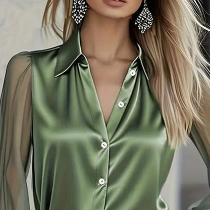 Satin Blouse with Mesh Sleeves – Minimal Elegance | The Simple Co – Practical cottage, minimalist style, quiet luxury aesthetic, modern essential – The Simple Co.