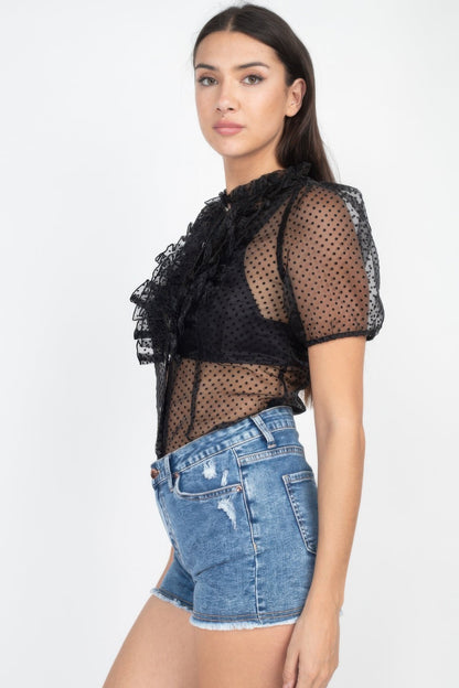 Sheer Ruffle-Trim Polka-Dot Top – Tops, minimalist style, quiet luxury aesthetic, modern essential – The Simple Co.