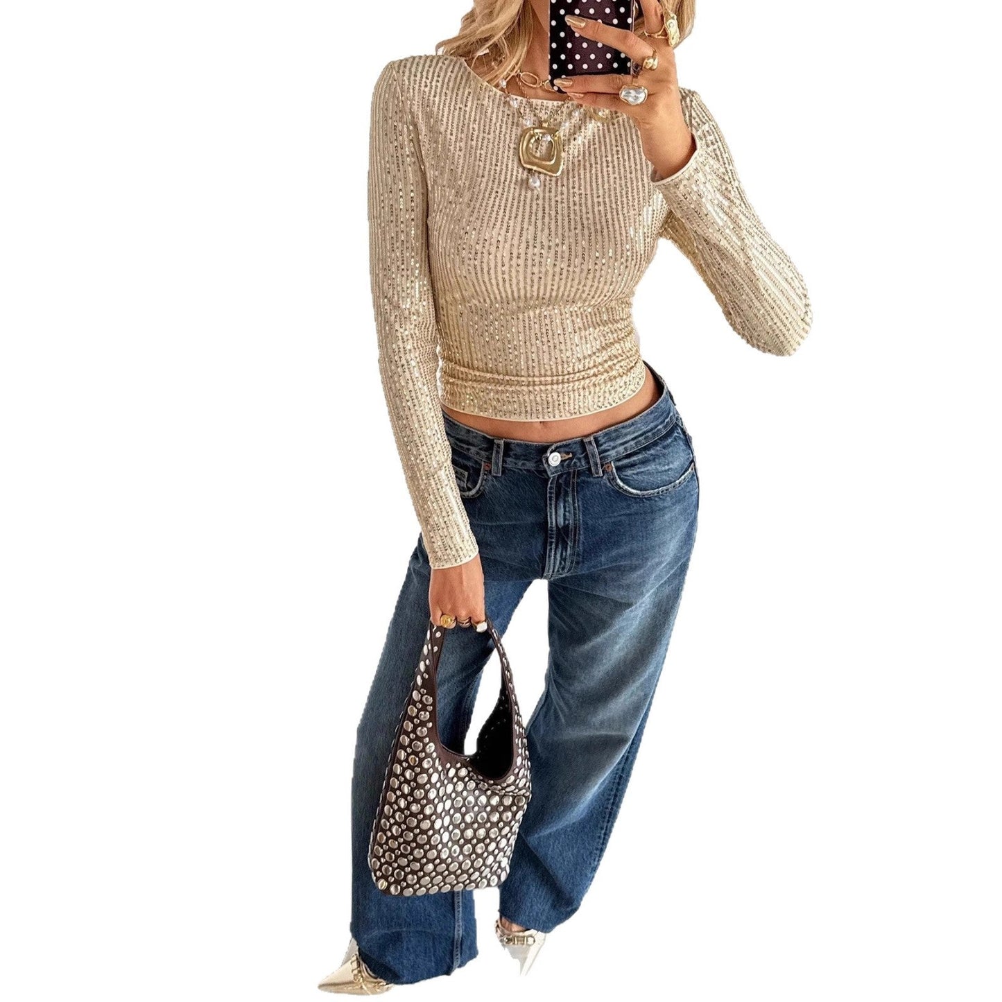 Shiny Sequin Long Sleeve Top - Glamorous Party Wear – Minimal Elegance | The Simple Co – Women's Tops, minimalist style, quiet luxury aesthetic, modern essential – The Simple Co.