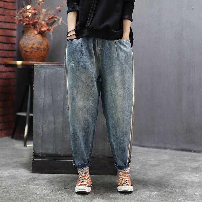 Side Striped Patchwork Jeans - 2026 Winter Collection Artsy Denim Pants – Minimal Elegance | The Simple Co – Bottoms, minimalist style, quiet luxury aesthetic, modern essential – The Simple Co.