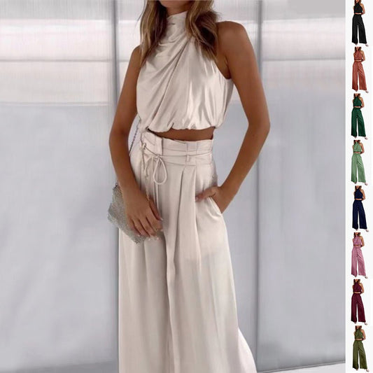 Sleeveless Crop Top & Wide-Leg Pants Set – Outfit Sets, minimalist style, quiet luxury aesthetic, modern essential – The Simple Co.