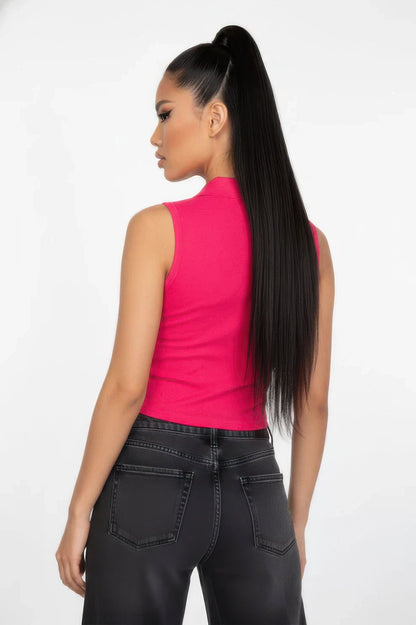 Sleeveless Polo-Collar Crop Top – Tops, minimalist style, quiet luxury aesthetic, modern essential – The Simple Co.