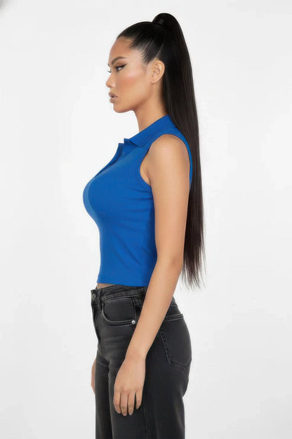 Sleeveless Polo-Collar Crop Top – Tops, minimalist style, quiet luxury aesthetic, modern essential – The Simple Co.