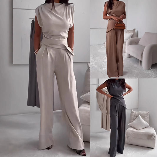 Sleeveless Wide-Leg Matching Set – Women's Tops, minimalist style, quiet luxury aesthetic, modern essential – The Simple Co.