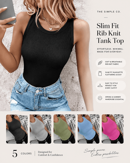 Slim Fit Sleeveless Rib Knit Tank Top - Everyday Minimal Top | The Simple Co. – Apparel & Accessories > Clothing > Shirt, minimalist style, quiet luxury aesthetic, modern essential – The Simple Co.