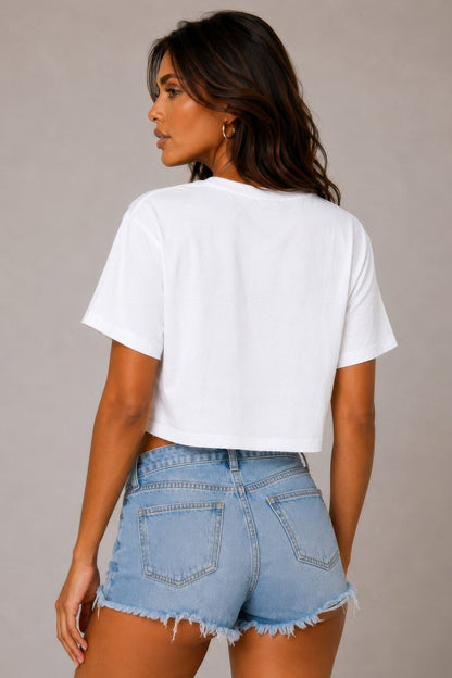 Star-Print Cropped Cotton Tee – Tops, minimalist style, quiet luxury aesthetic, modern essential – The Simple Co.