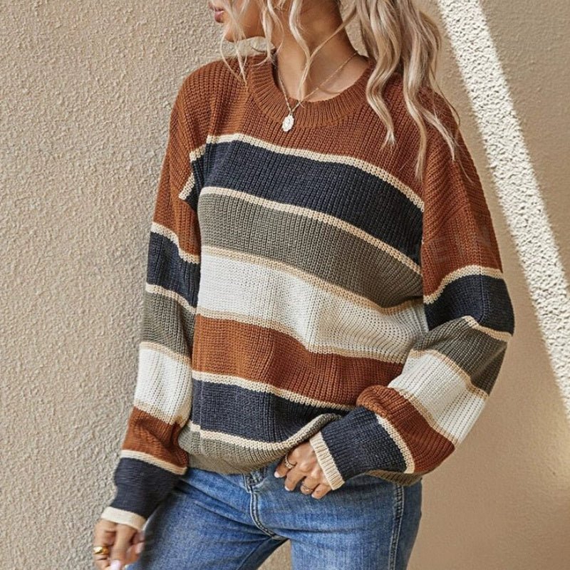 Striped Color Block Sweater – Minimal Elegance | The Simple Co – Practical cottage, minimalist style, quiet luxury aesthetic, modern essential – The Simple Co.