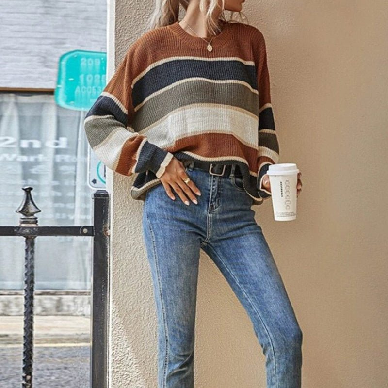 Striped Color Block Sweater – Minimal Elegance | The Simple Co – Practical cottage, minimalist style, quiet luxury aesthetic, modern essential – The Simple Co.