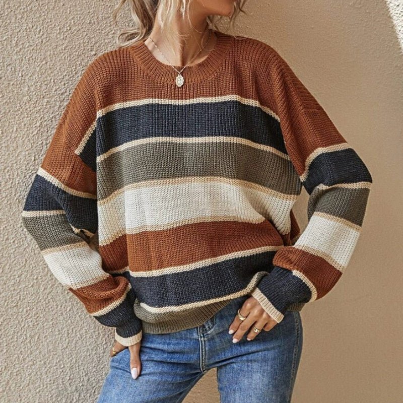 Striped Color Block Sweater – Minimal Elegance | The Simple Co – Practical cottage, minimalist style, quiet luxury aesthetic, modern essential – The Simple Co.