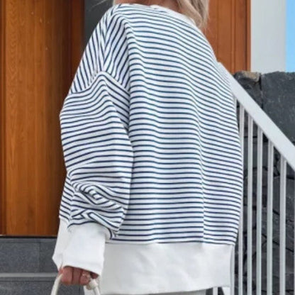 Striped Sweatshirt Size Slit Long – Minimal Elegance | The Simple Co – Practical cottage, minimalist style, quiet luxury aesthetic, modern essential – The Simple Co.