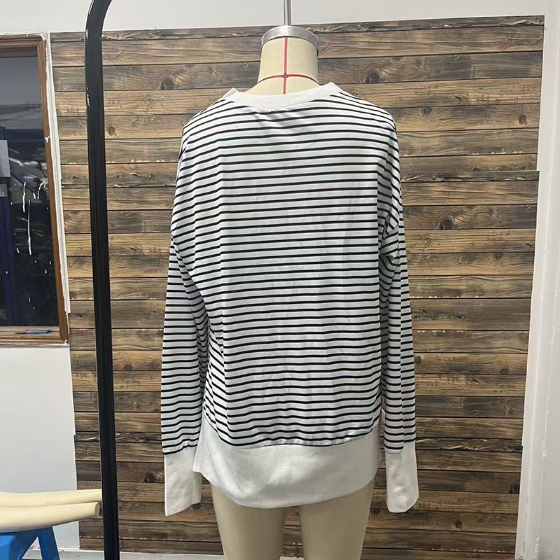 Striped Sweatshirt Size Slit Long – Minimal Elegance | The Simple Co – Practical cottage, minimalist style, quiet luxury aesthetic, modern essential – The Simple Co.