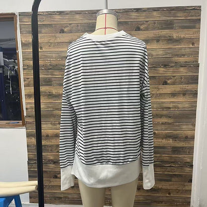 Striped Sweatshirt Size Slit Long – Minimal Elegance | The Simple Co – Practical cottage, minimalist style, quiet luxury aesthetic, modern essential – The Simple Co.