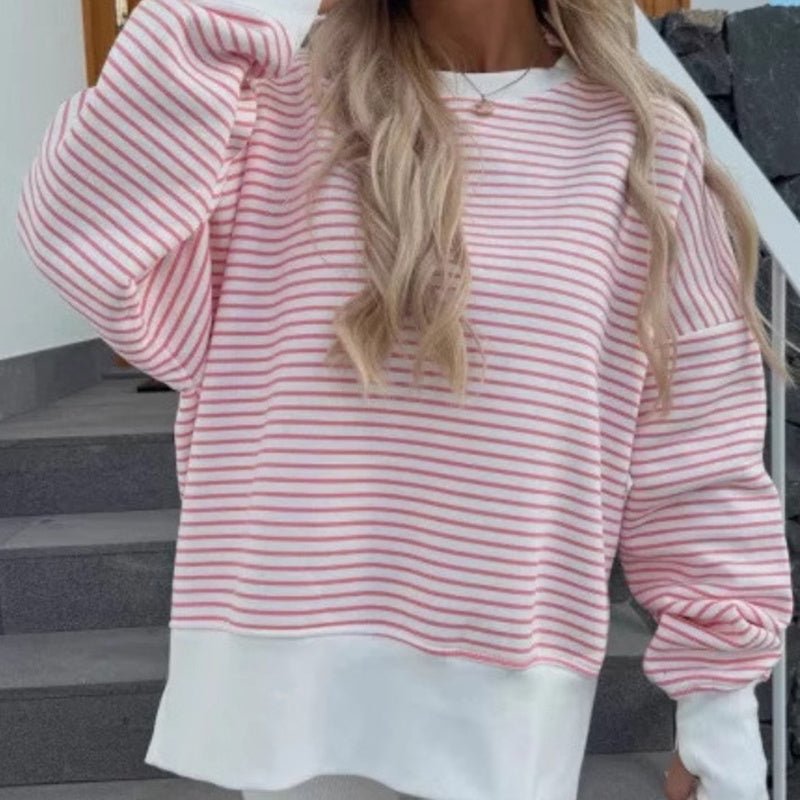Striped Sweatshirt Size Slit Long – Minimal Elegance | The Simple Co – Practical cottage, minimalist style, quiet luxury aesthetic, modern essential – The Simple Co.