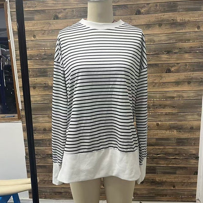 Striped Sweatshirt Size Slit Long – Minimal Elegance | The Simple Co – Practical cottage, minimalist style, quiet luxury aesthetic, modern essential – The Simple Co.