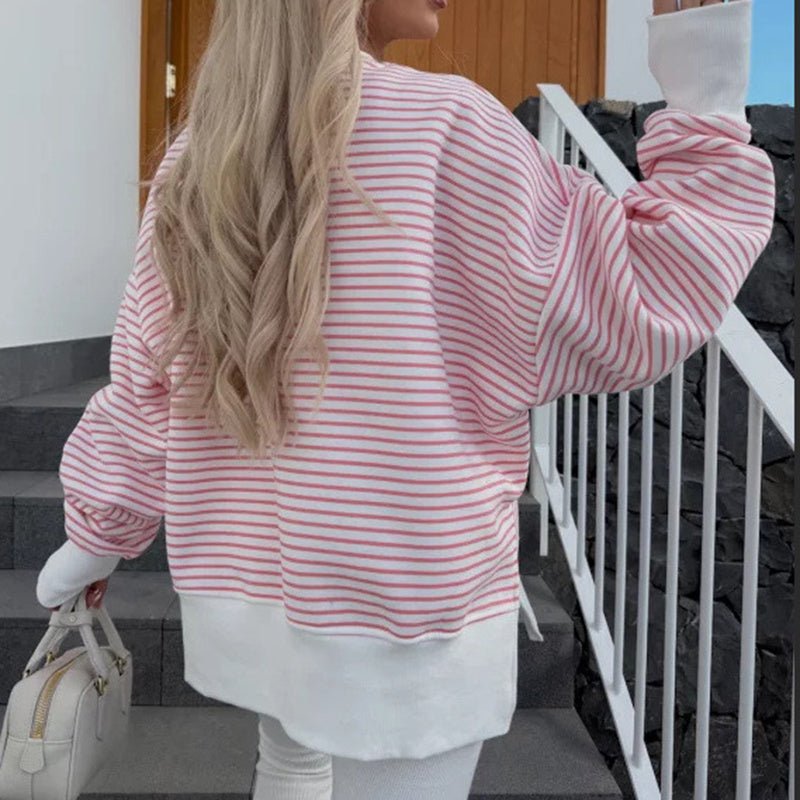 Striped Sweatshirt Size Slit Long – Minimal Elegance | The Simple Co – Practical cottage, minimalist style, quiet luxury aesthetic, modern essential – The Simple Co.