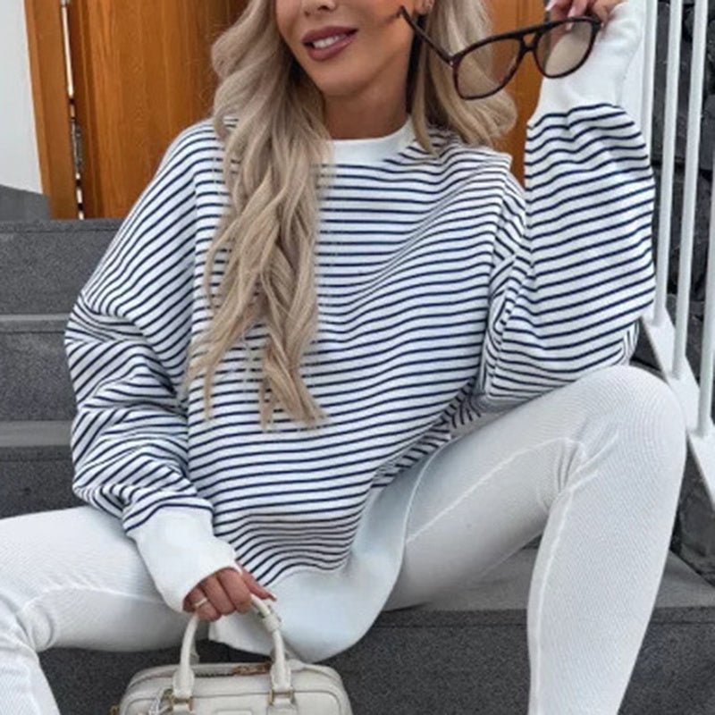 Striped Sweatshirt Size Slit Long – Minimal Elegance | The Simple Co – Practical cottage, minimalist style, quiet luxury aesthetic, modern essential – The Simple Co.