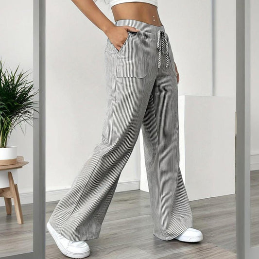Striped Wide Leg Pants – Minimal Elegance | The Simple Co – Practical cottage, minimalist style, quiet luxury aesthetic, modern essential – The Simple Co.