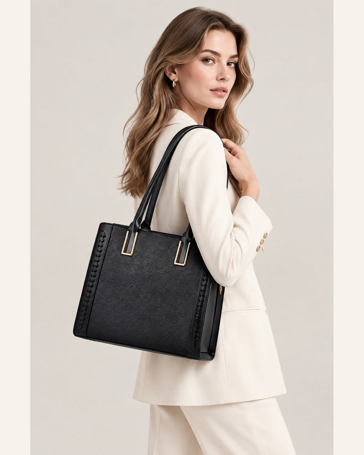 Structured Convertible Shoulder Bag — warm ivory product cover