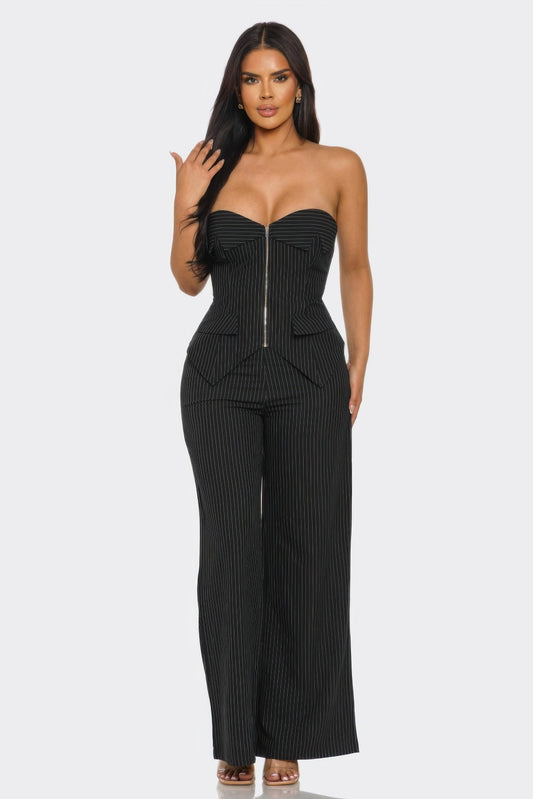 Structured Strapless Vest & Wide-Leg Pants Set – Outfit Sets, minimalist style, quiet luxury aesthetic, modern essential – The Simple Co.