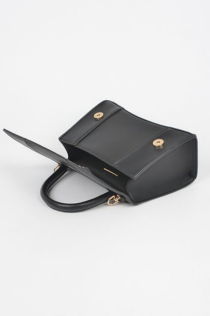 Structured top handle handbag detail view