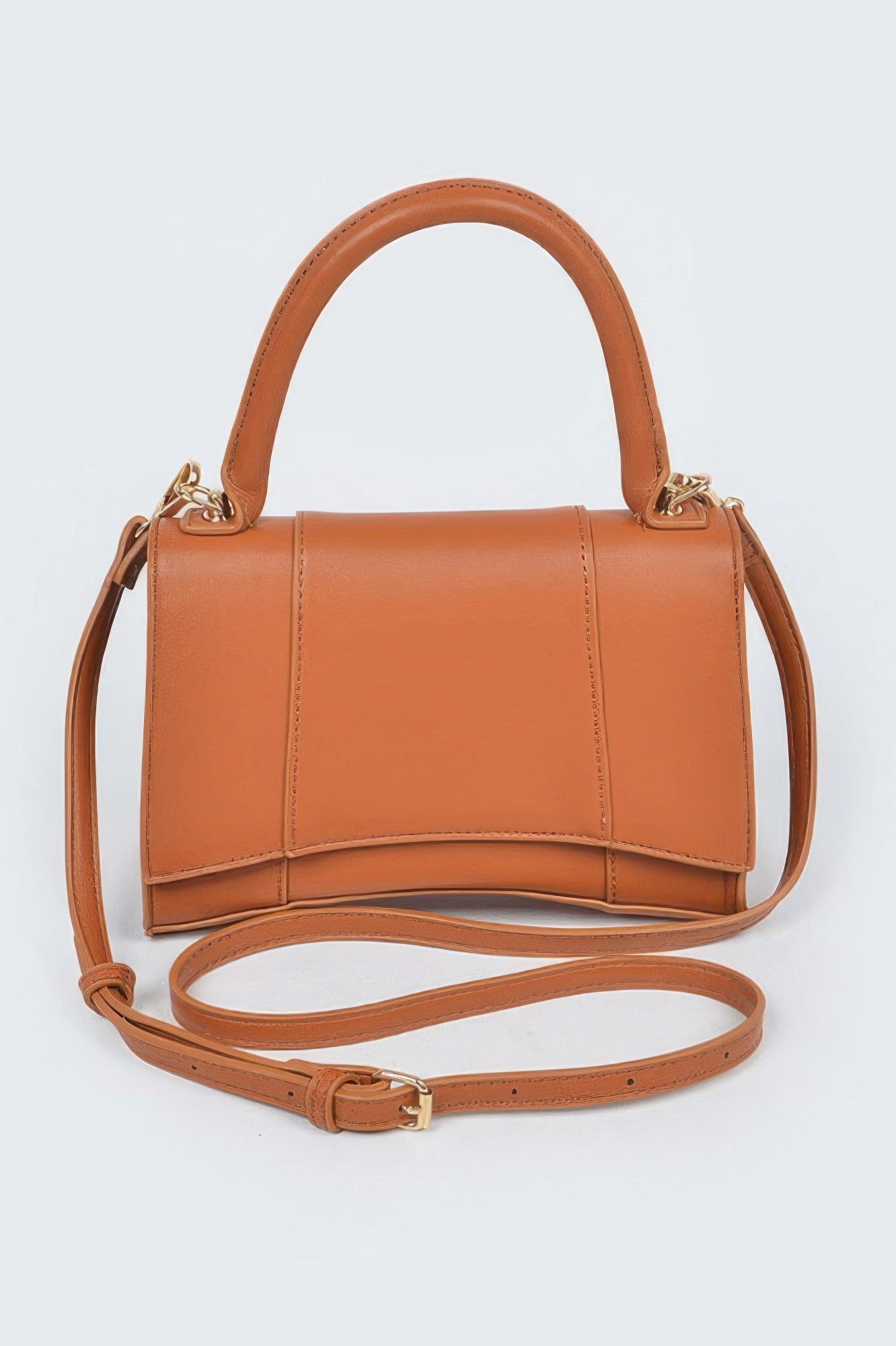 Structured top handle handbag detail view
