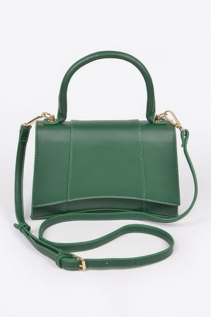 Structured top handle handbag detail view
