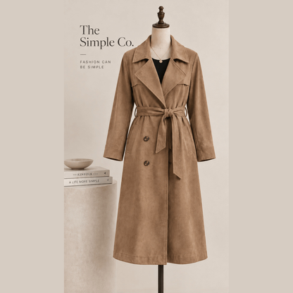 Suede-Effect Belted Trench Coat in light brown, front view on a mannequin