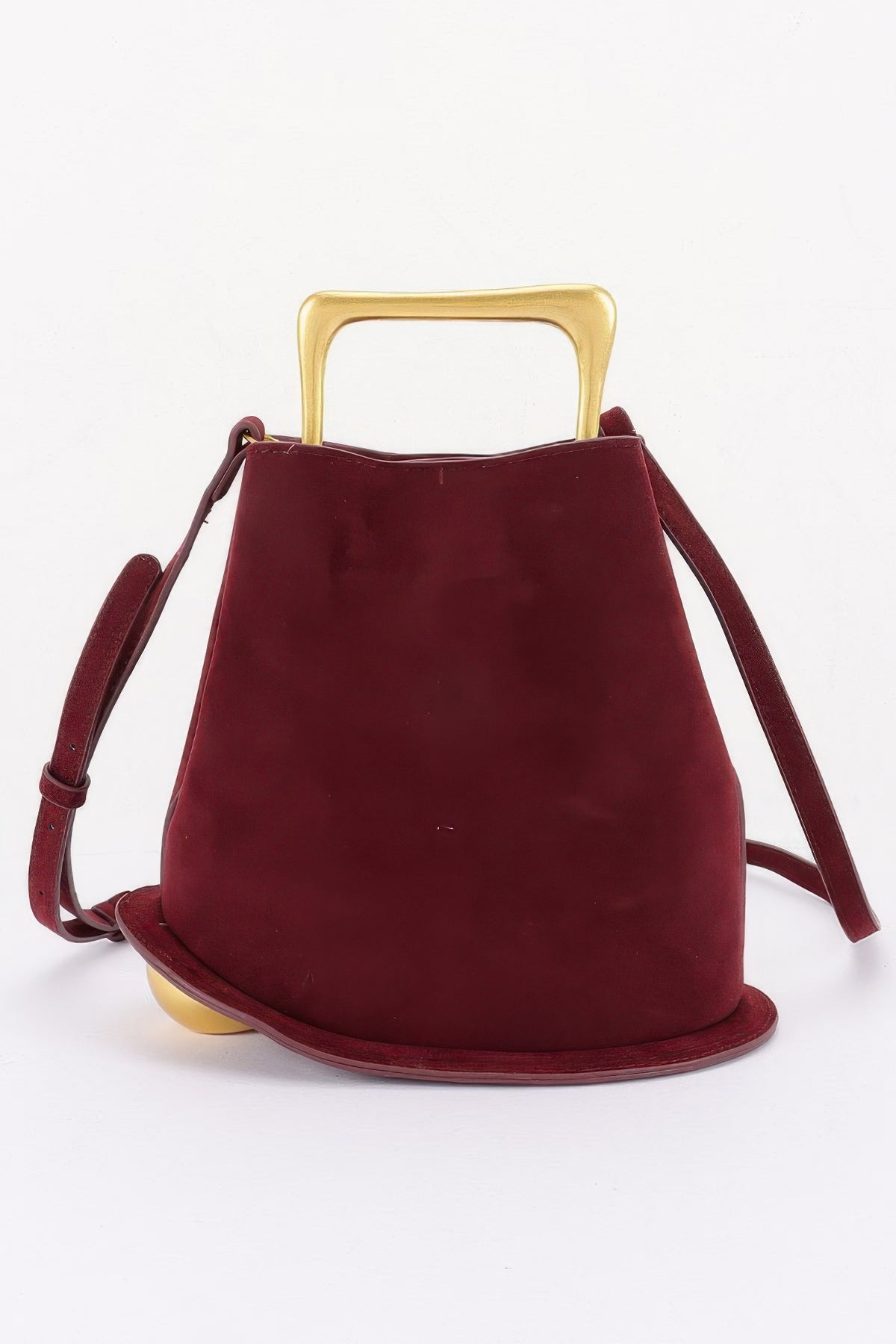 Suede effect metal handle handbag detail view