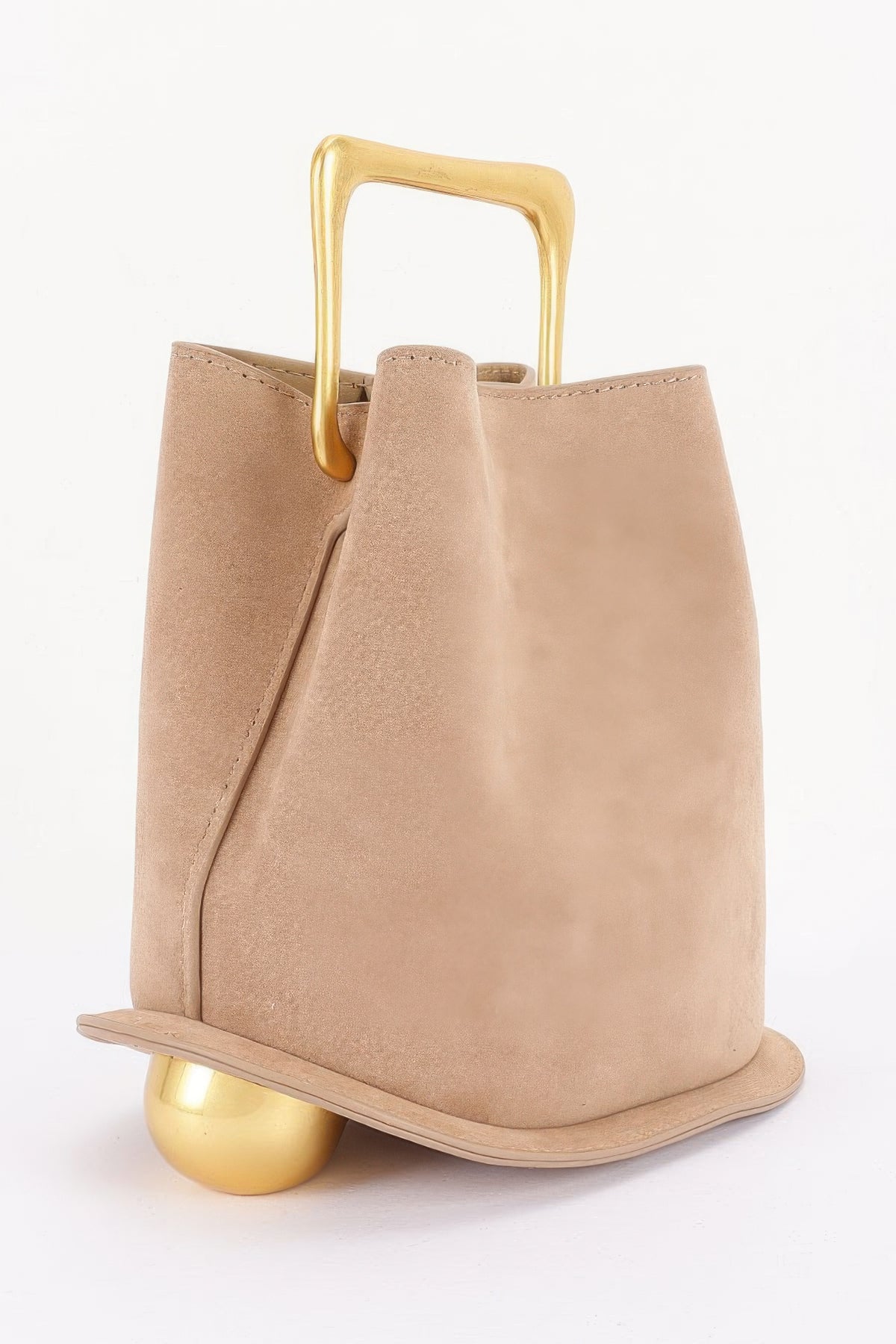Suede effect metal handle handbag detail view