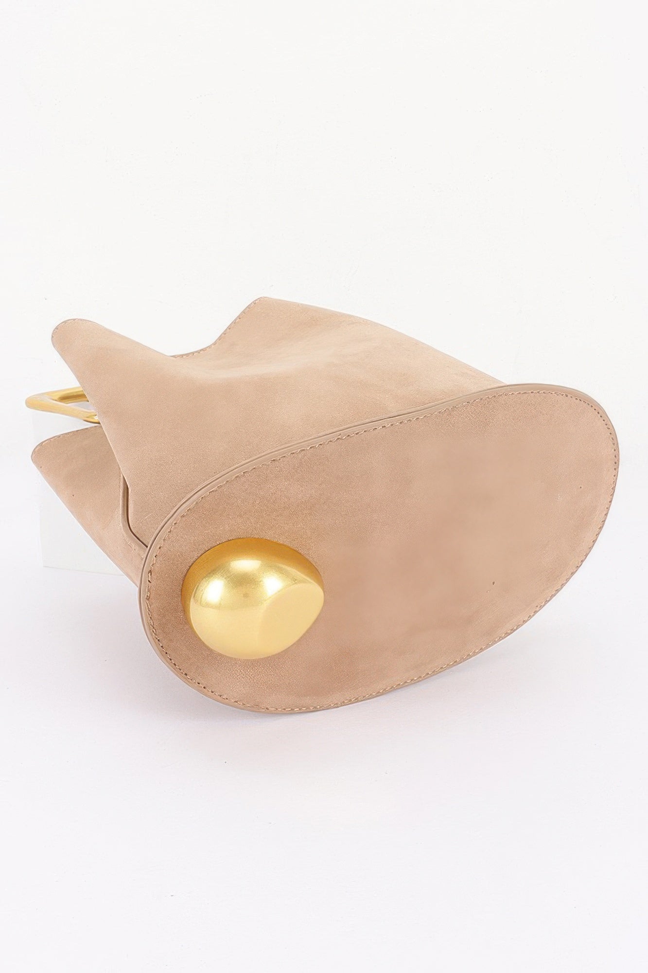 Suede effect metal handle handbag detail view