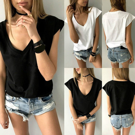 Summer Four Color Simple V - Line All - Match Top T-Shirt – Versatile Spring/Summer | The Simple Co. – Apparel & Accessories > Clothing > Shirt, minimalist style, quiet luxury aesthetic, modern essential – The Simple Co.