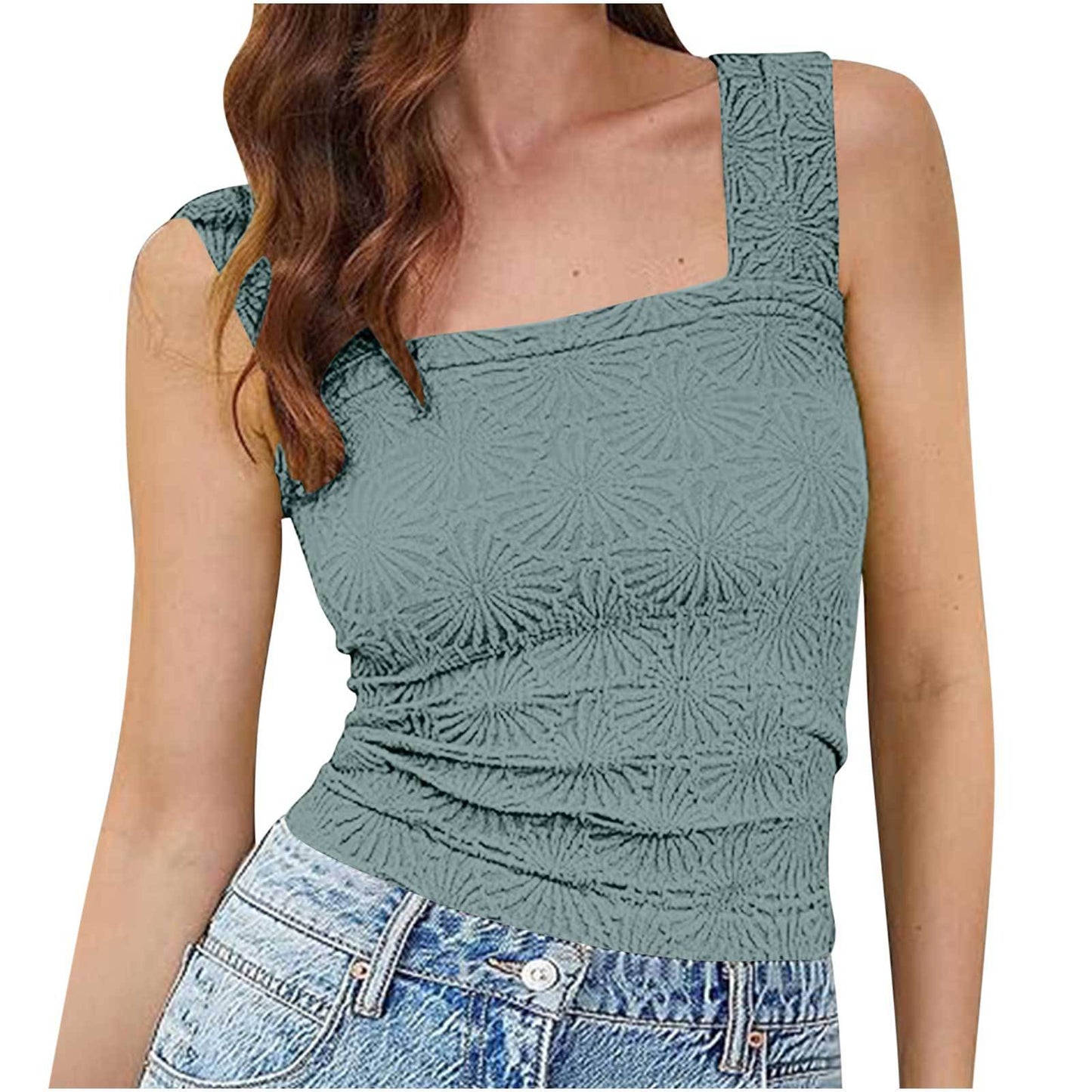 Textured Square Neck Summer Top – Sleeveless Tops, minimalist style, quiet luxury aesthetic, modern essential – The Simple Co.