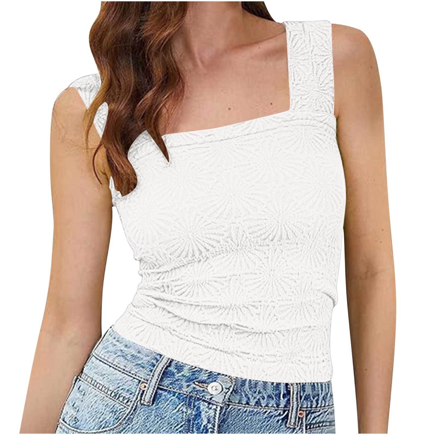 Textured Square Neck Summer Top – Sleeveless Tops, minimalist style, quiet luxury aesthetic, modern essential – The Simple Co.