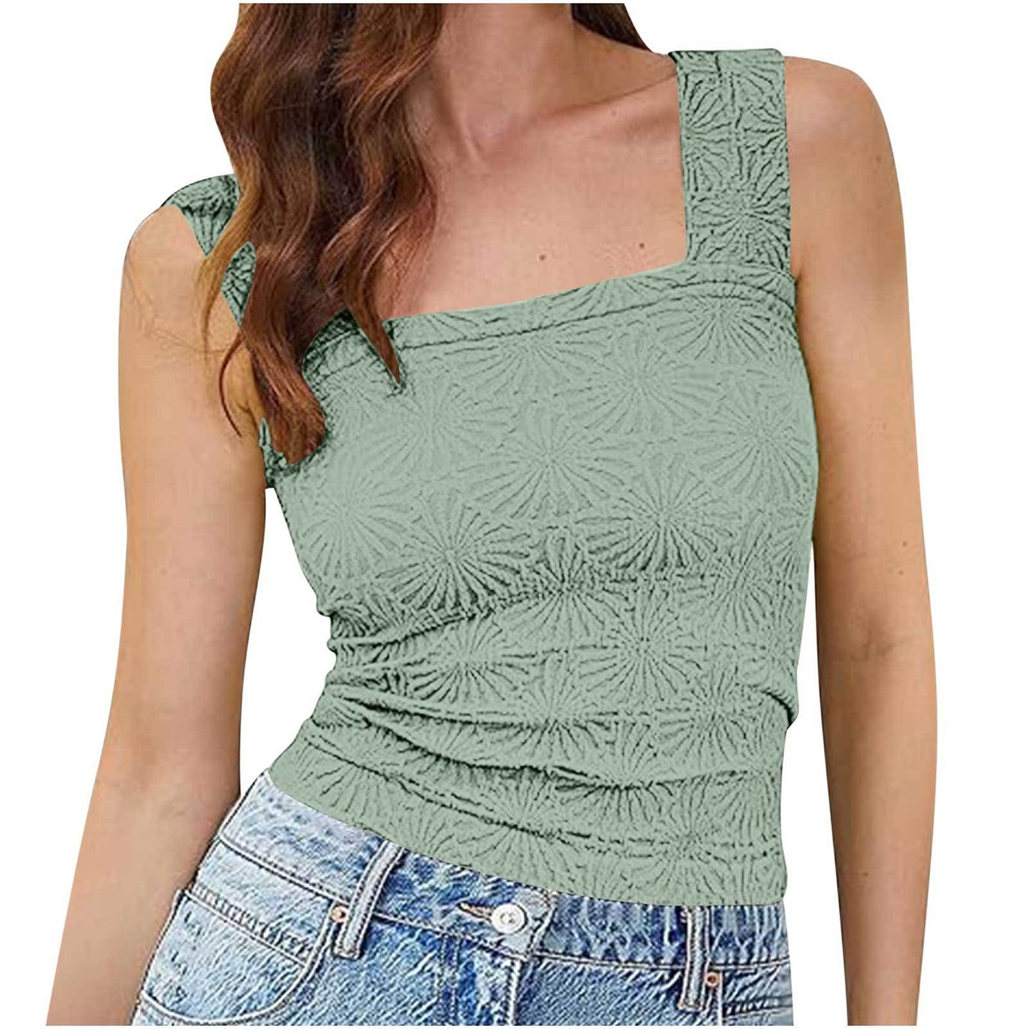 Textured Square Neck Summer Top – Sleeveless Tops, minimalist style, quiet luxury aesthetic, modern essential – The Simple Co.