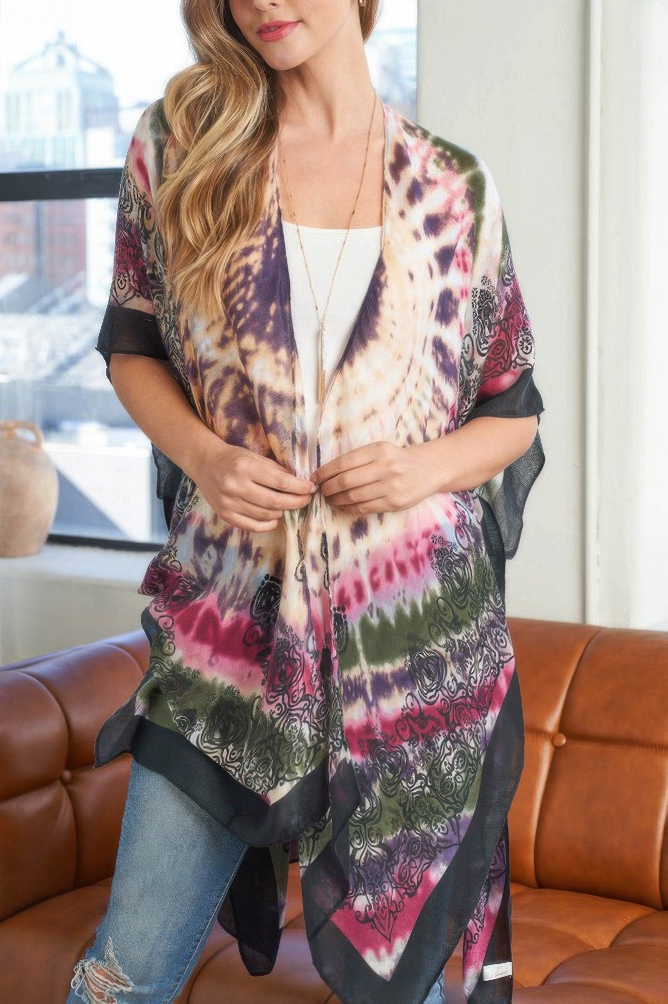 Tie-Dye Open-Front Kimono Layer – Light Layers, minimalist style, quiet luxury aesthetic, modern essential – The Simple Co.