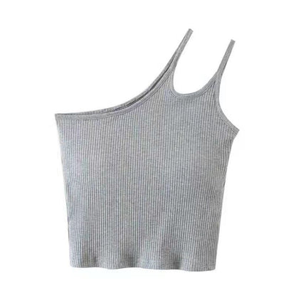 Tight - fitting Short Crop Inside Take Oblique Shoulder Back Center Female Outer Wear Suspender Top – Apparel & Accessories > Clothing > Shirt, minimalist style, quiet luxury aesthetic, modern essential – The Simple Co.