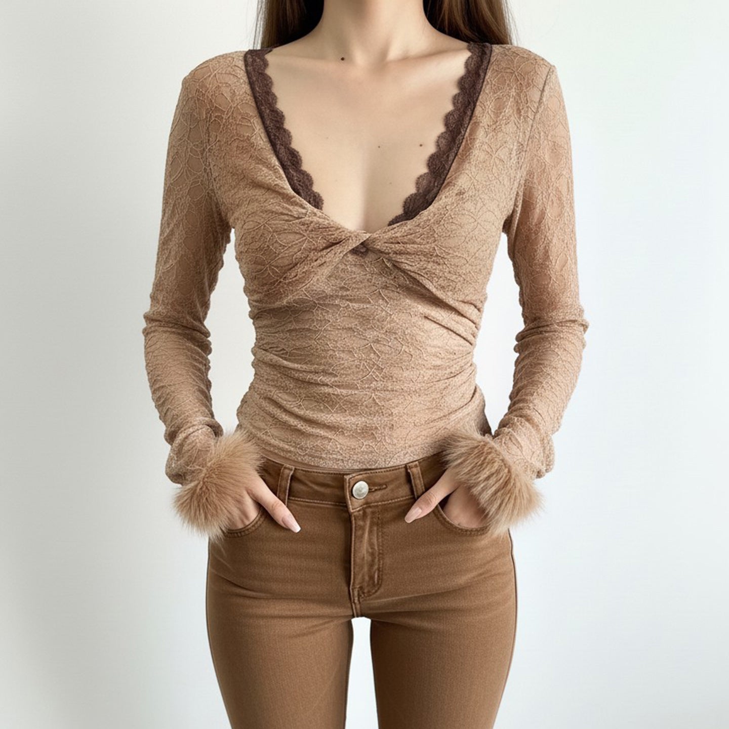 Twist V - Neck Lace Base Top - Sexy & Elegant – Minimal Elegance | The Simple Co – Women's Tops, minimalist style, quiet luxury aesthetic, modern essential – The Simple Co.