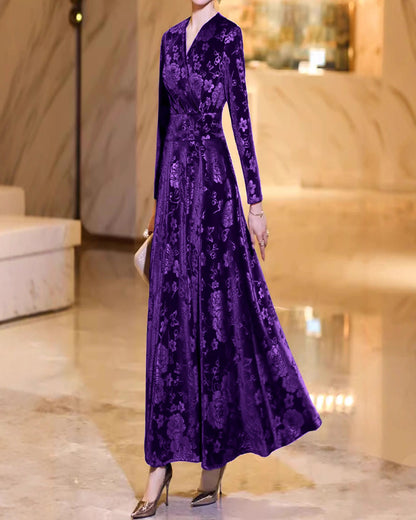 Floral Velvet High-Waist A-Line Dress — Purple — 1600x2000