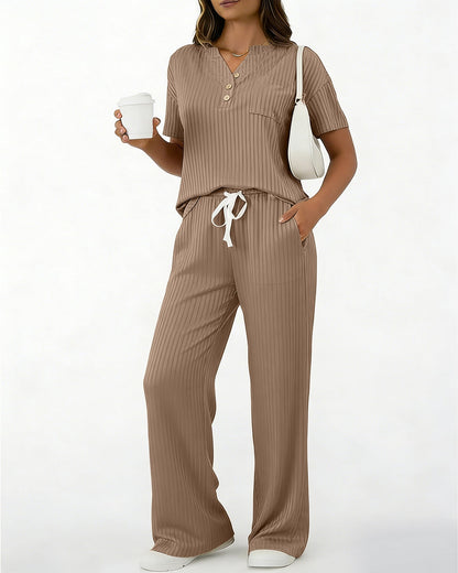 Ribbed Knit Top & Pant Set — Khaki — 1600x2000