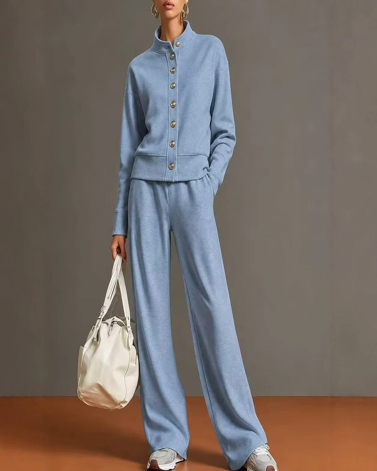 Stand-Collar Cardigan & Wide-Leg Pant Set — Sky Blue — 1600x2000