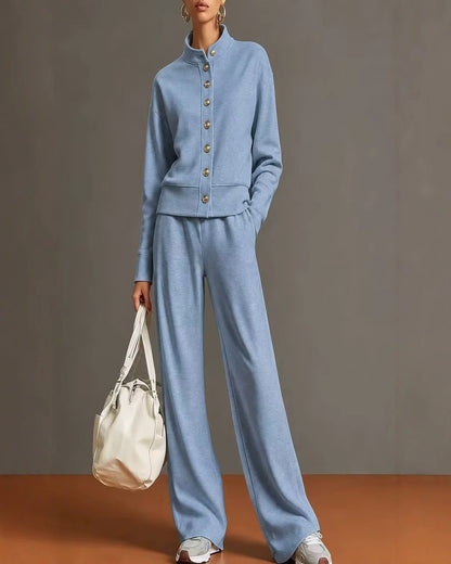 Stand-Collar Cardigan & Wide-Leg Pant Set — Sky Blue — 1600x2000